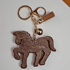Brown Unicorn Keychain with Gold Rhinestone Accents, NWOT
